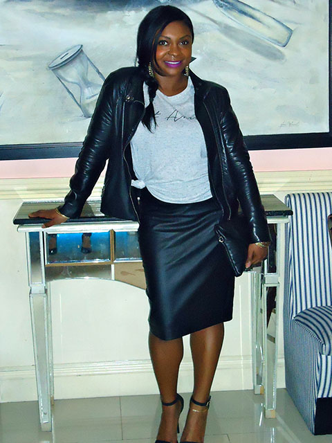 Outfit of the Night: Grey Tee + Leather Pencil Skirt | According to Yanni D